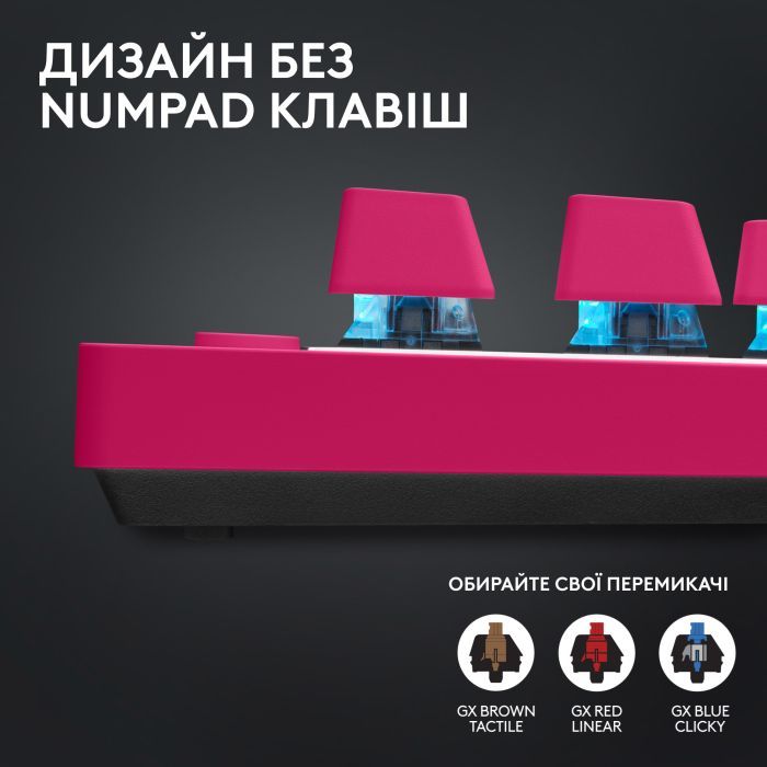 Клавіатура Logitech G PRO X TKL Lightspeed Tactile USB UA Magenta (920-012159) зображення 5
