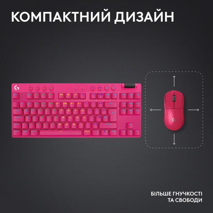 Клавіатура Logitech G PRO X TKL Lightspeed Tactile USB UA Magenta (920-012159) зображення 8
