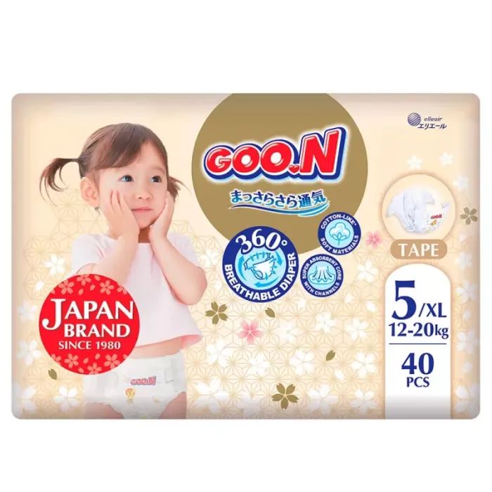 Подгузники GOO.N Premium Soft 12-20 кг Размер 5 XL На липучках 40 шт (F1010101-150)
