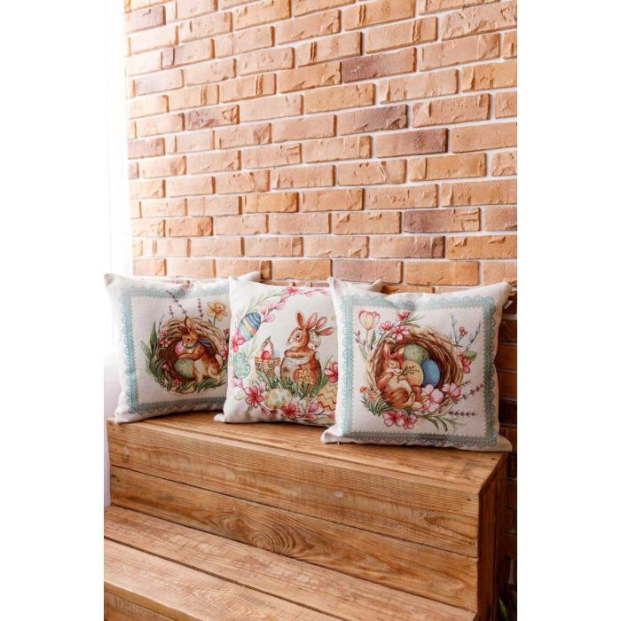 Наволочка Прованс гобеленовая декоративная Зайка в корзине Злагода 45х45 см (034252) изображение 3