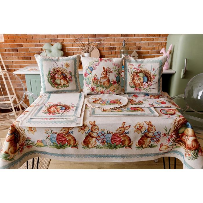 Наволочка Прованс гобеленовая декоративная Зайка в корзине Злагода 45х45 см (034252) изображение 4