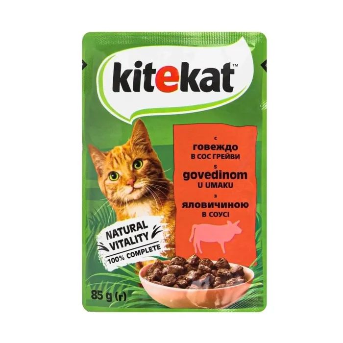Влажный корм для кошек Kitekat с говядиной в соусе 85 г (5900951307379)