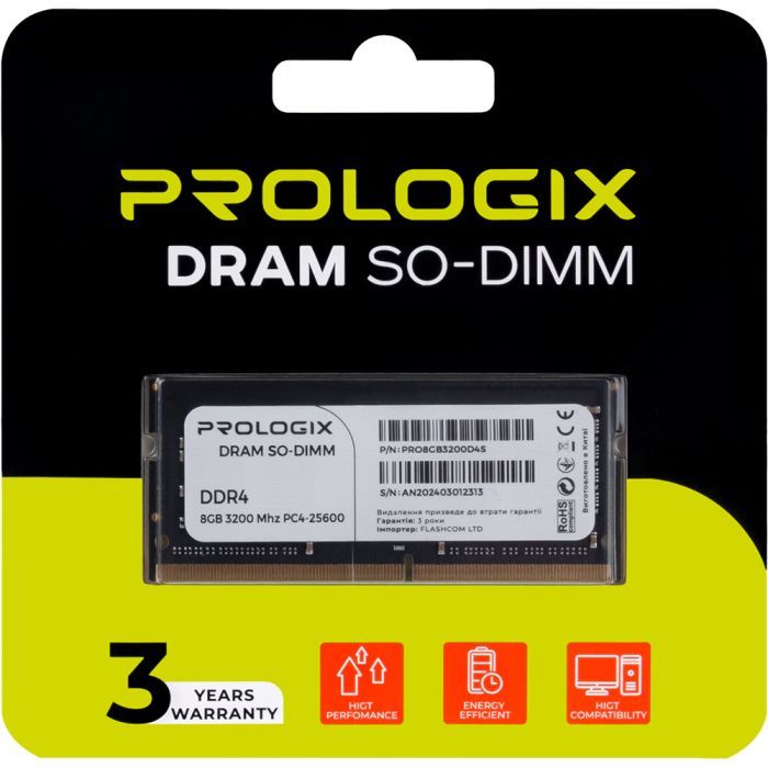Модуль пам'яті для ноутбука SoDIMM DDR4 8GB 3200 MHz Prologix (PRO8GB3200D4S) зображення 4
