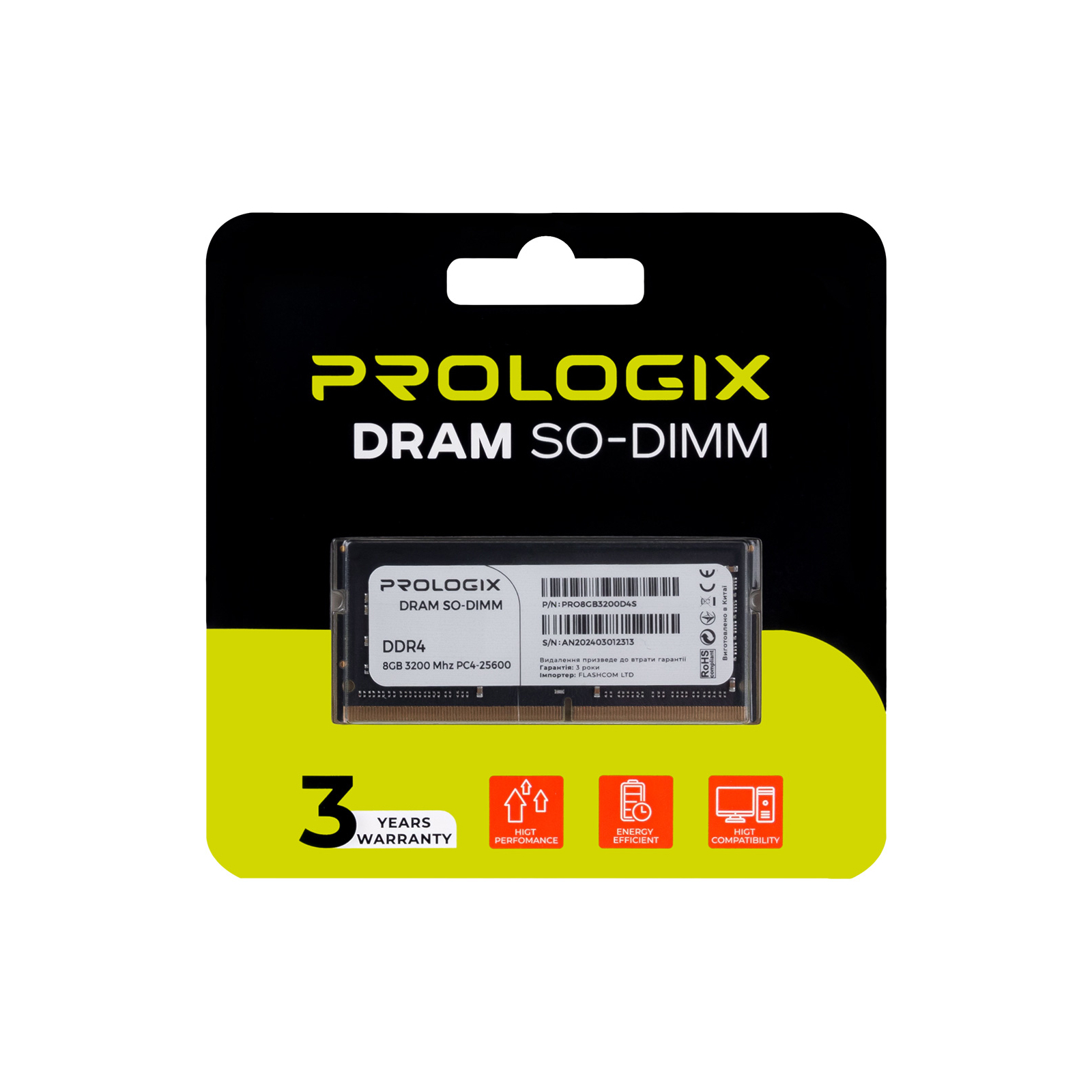 Модуль памяти для ноутбука SoDIMM DDR4 8GB 3200 MHz Prologix (PRO8GB3200D4S) изображение 4