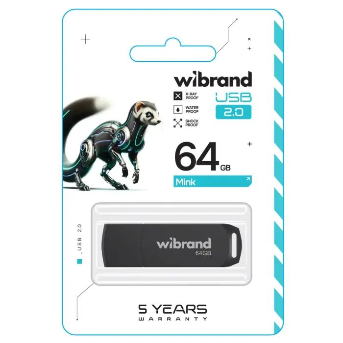 USB флеш накопитель Wibrand 64GB Mink Black USB 2.0 (WI2.0/MI64P4B) изображение 2