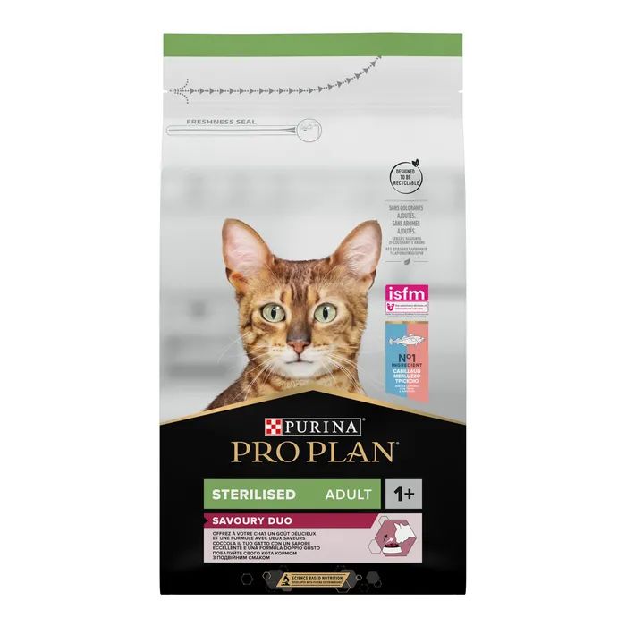 Сухий корм для кішок Purina Pro Plan Sterilised Adult 1+ Savoury Duo Після стерилізації З тріскою та фореллю 1.5 кг (7613036732413)