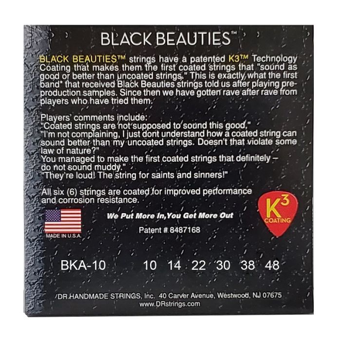 Струни для гітари DR Strings Black Beauties Acoustic - Extra Light (10-48) (BKA-10) зображення 3