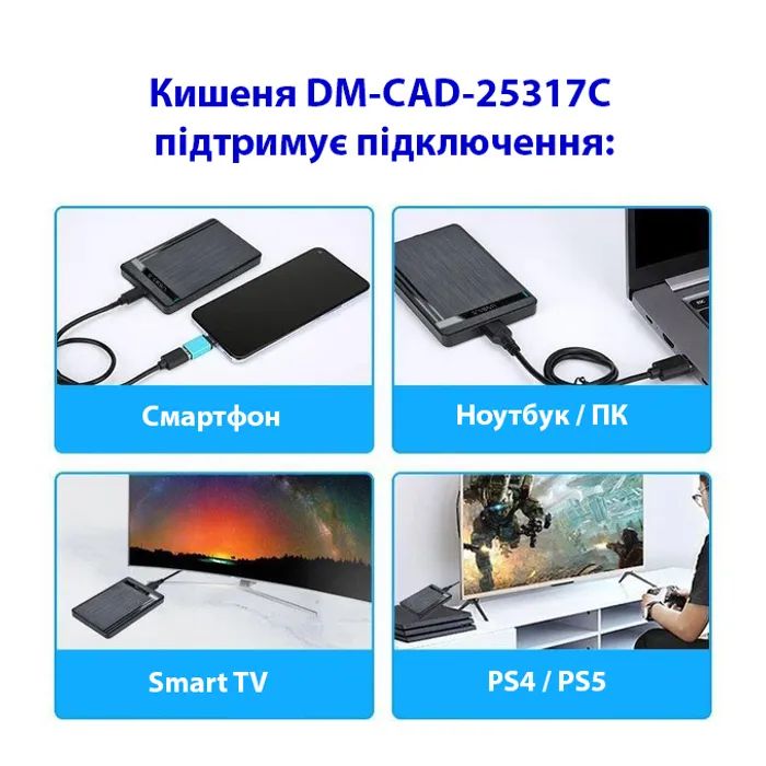 Кишеня зовнішня Dynamode 2.5" SATA/SSD HDD - USB 3.1 Type-C (DM-CAD-25317C) зображення 8