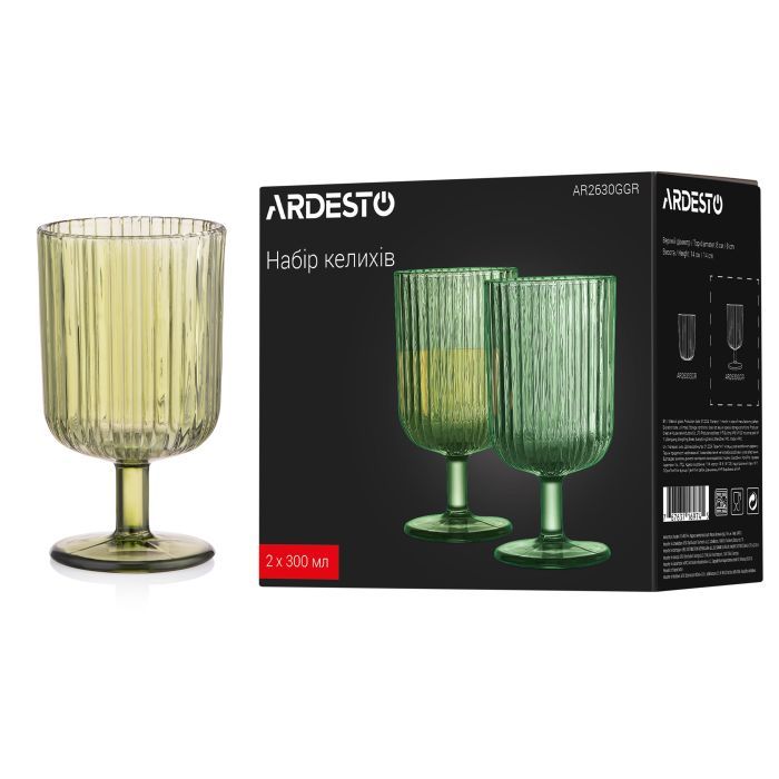 Набор бокалов Ardesto 300мл, 2шт, скло, зелений (AR2630GGR) изображение 5