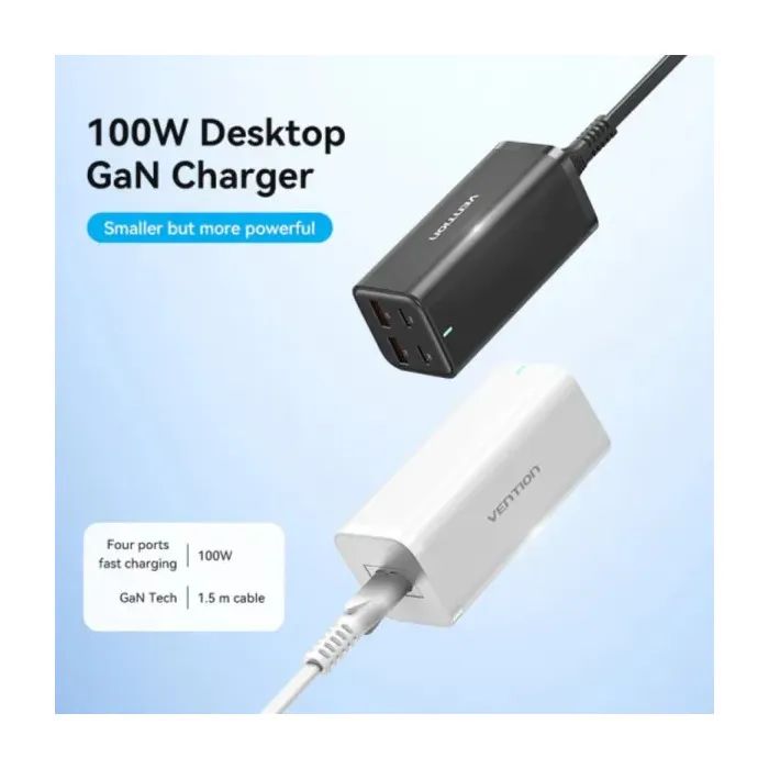 Зарядное устройство Vention 4xUSB 100W (2xUSB-C+2xUSB-A) PD3.0/QC 3.0/GaN Black (FBSBG-EU) изображение 3