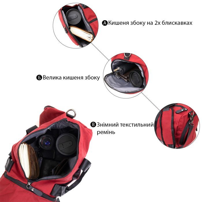 Сумка Vintage Спортивная текстильная Малиновая (20642) изображение 4