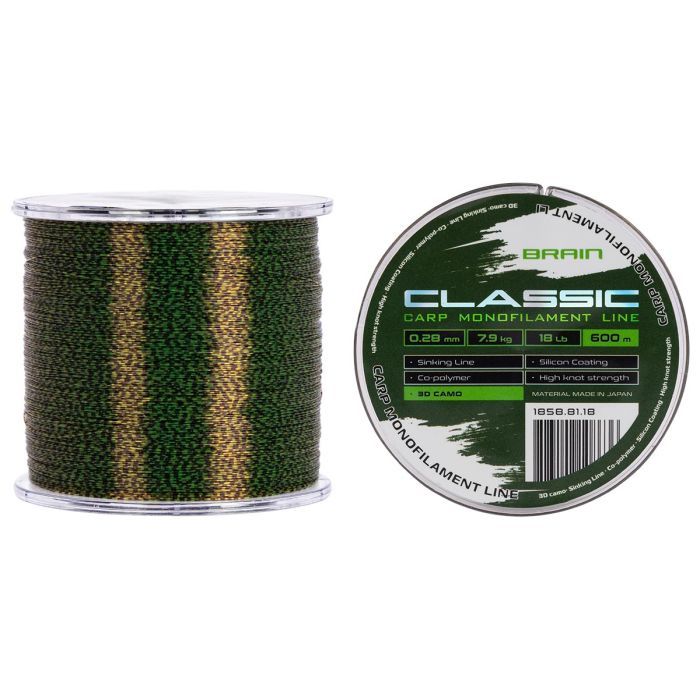Волосінь Brain Classic Carp Line 3D (camo) 600m 0.25mm 15lb 6.6kg (1858.81.17)