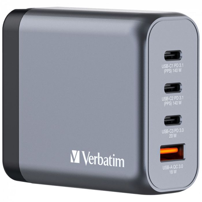 Зарядное устройство Verbatim GaN 140 W 4 ports (2xUSB-C-140 W,USB-C 20 W /USB-A -3.0) (32203)