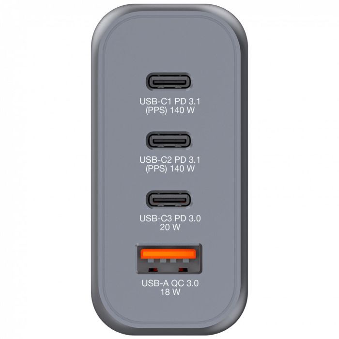 Зарядное устройство Verbatim GaN 140 W 4 ports (2xUSB-C-140 W,USB-C 20 W /USB-A -3.0) (32203) изображение 5