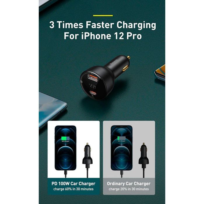 Зарядное устройство Baseus Superme Digital Display PPS Dual Quick Charger Car Charger black (TZCCZX-01) изображение 8