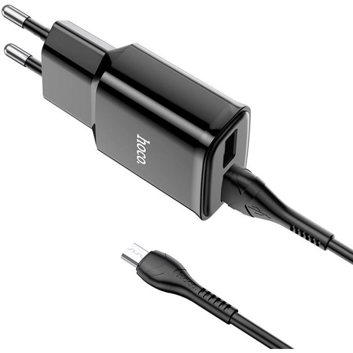 Зарядное устройство HOCO C88A Star round 2xUSB + cable Micro 12W Black (6931474749529) изображение 2