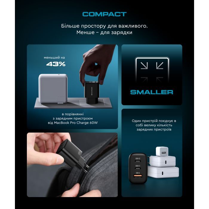 Зарядное устройство Armorstandart ARP-621 Resolute Power USB-C 65W GaN Black (ARM70023) изображение 9