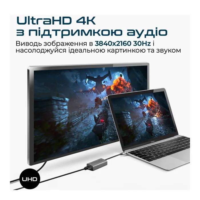 Переходник USB-C to HDMI 4K30Hz grey Promate (medialink-h1.grey) изображение 7