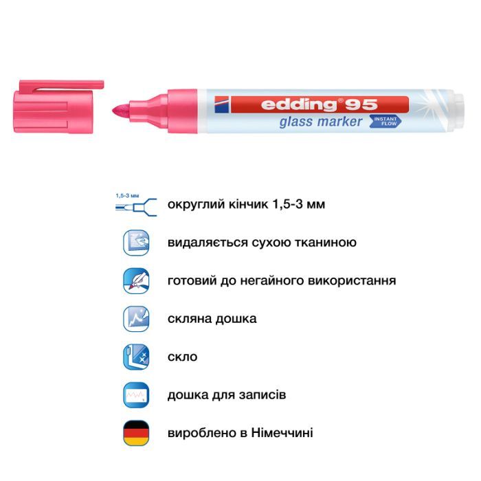 Маркер Edding Glass e-95 1,5-3 мм круглый оранжевый (e-95/06) изображение 4