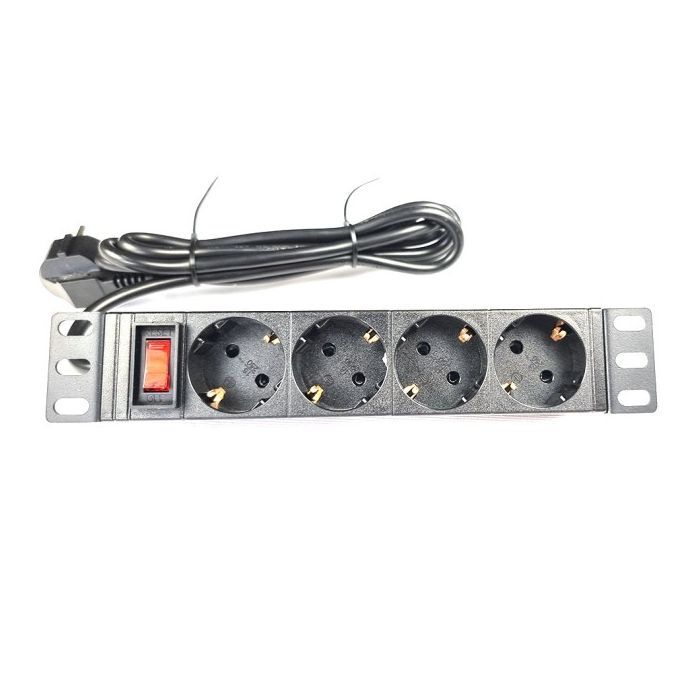 Силовой блок 10" 1U, 4xSchuko, кабель 1.8м, вилка Schuko, алюм. корпус Eserver (WT-2316A)