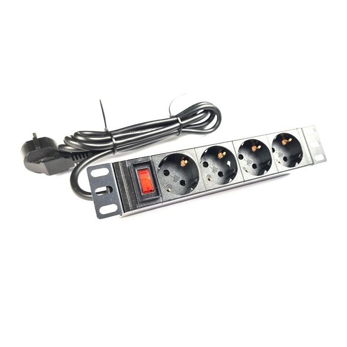 Силовой блок 10" 1U, 4xSchuko, кабель 1.8м, вилка Schuko, алюм. корпус Eserver (WT-2316A) изображение 4