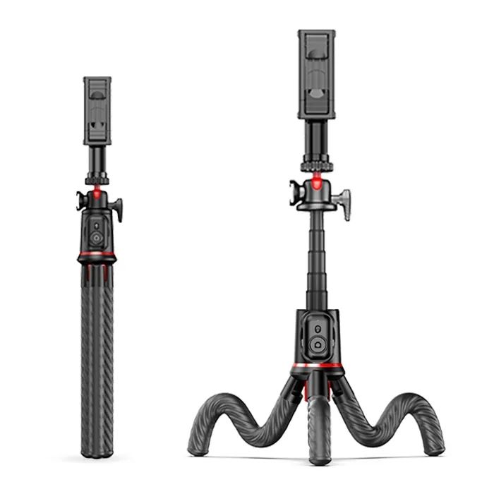 Штатив RTAKO C03 Octopus Extendable Tripod Selfie Stick (with Detachable Phone Holder) Black (6942063212416) изображение 2