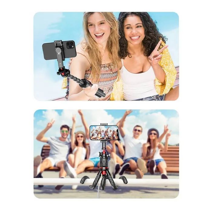 Штатив RTAKO C03 Octopus Extendable Tripod Selfie Stick (with Detachable Phone Holder) Black (6942063212416) изображение 3
