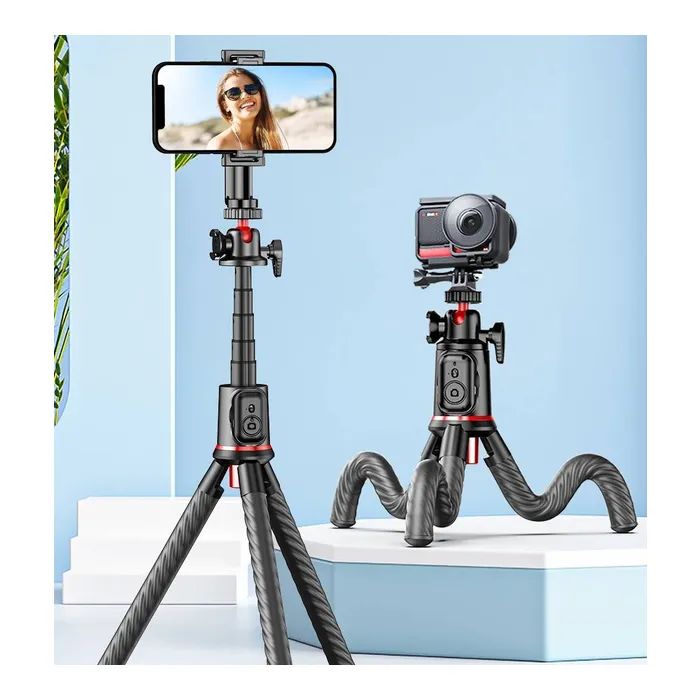 Штатив RTAKO C03 Octopus Extendable Tripod Selfie Stick (with Detachable Phone Holder) Black (6942063212416) изображение 8