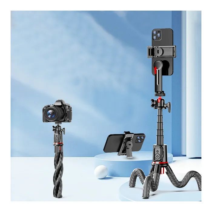 Штатив RTAKO C03 Octopus Extendable Tripod Selfie Stick (with Detachable Phone Holder) Black (6942063212416) изображение 9