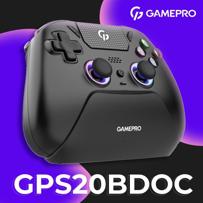 Геймпад GamePro із зарядною станцією 2.4G/BT 5.1/USB (Switch/PS/PC/iOS/Android) RGB Black (GPS20BDOC) изображение 4