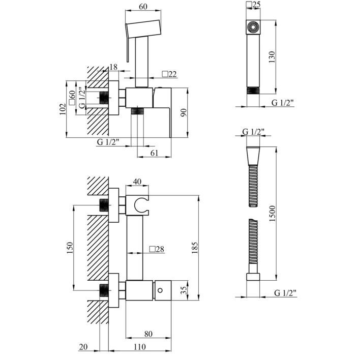 Душовий гарнітур Kroner Edelstahl Kubus-SCH063 + змішувач Edelstahl Kubus-SCH010 + змішувач Edelstahl Kubus-SCH052 (CVS30184) зображення 11