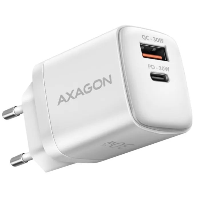 Зарядний пристрій AXAGON 1xUSB QC4.0 + 1xUSB-C PD30W PPS white (ACU-PQ30W)