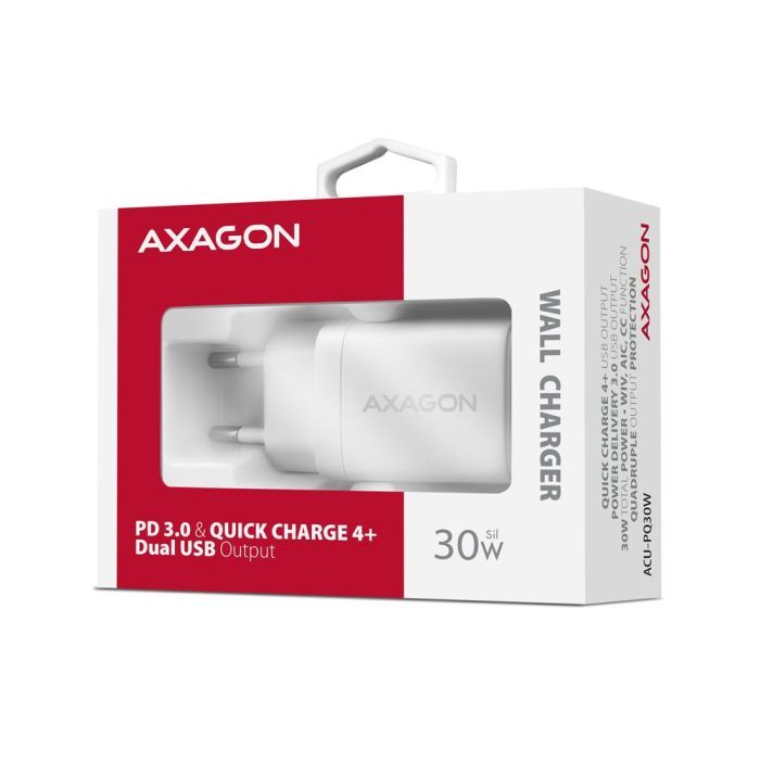 Зарядний пристрій AXAGON 1xUSB QC4.0 + 1xUSB-C PD30W PPS white (ACU-PQ30W) зображення 2