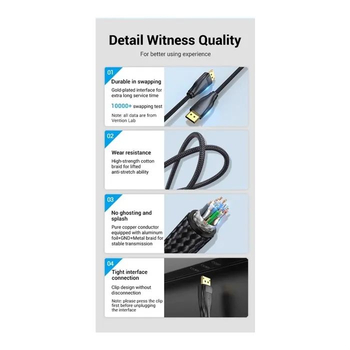Кабель мультимедійний DisplayPort M to DisplayPort M 3.0m 8K60Hz black Vention (HCCBI) зображення 5