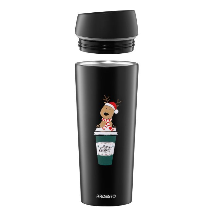 Термокружка Ardesto Coffee Time Reindeer 450мл, нержавіюча сталь, чорний (AR2645RN) зображення 3