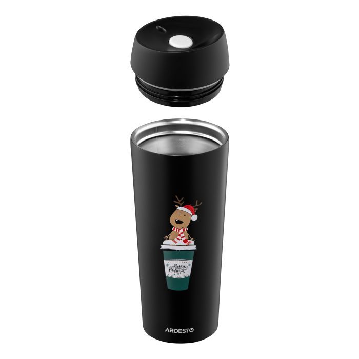 Термокружка Ardesto Coffee Time Reindeer 450мл, нержавіюча сталь, чорний (AR2645RN) зображення 4