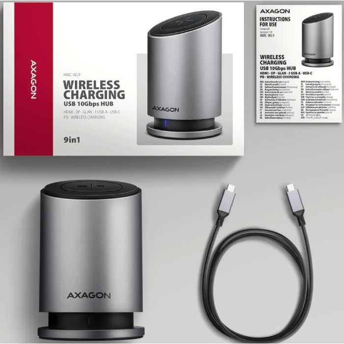 Концентратор AXAGON USB-C 9-in-1 wireless 15W PD100W 0.6m (HMC-WL9) зображення 6