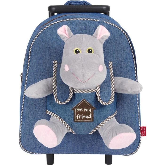 Рюкзак детский Perletti Toys Holly Hippo з м''якою іграшкою, на колесах, джинсовий (P13074)