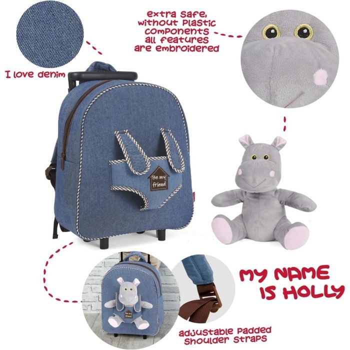 Рюкзак детский Perletti Toys Holly Hippo з м''якою іграшкою, на колесах, джинсовий (P13074) изображение 7