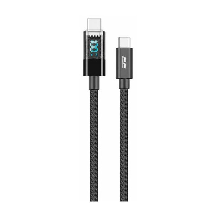 Дата кабель USB-C to USB-C 1.0m PD 100W Digital Display black 2E (2E-CC100-BL)