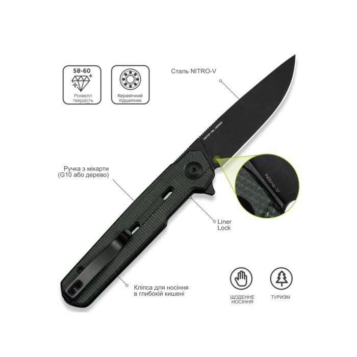 Нож Civivi Navo, Green Micarta,Black Stonewash (C25015A-2) изображение 21