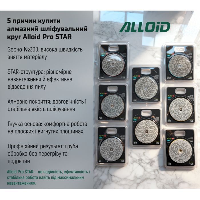 Круг зачистной Alloid Pro, алмазный, шлифовальный, на липучке, STAR, 100мм, зерно 100 (DD-63370) изображение 9
