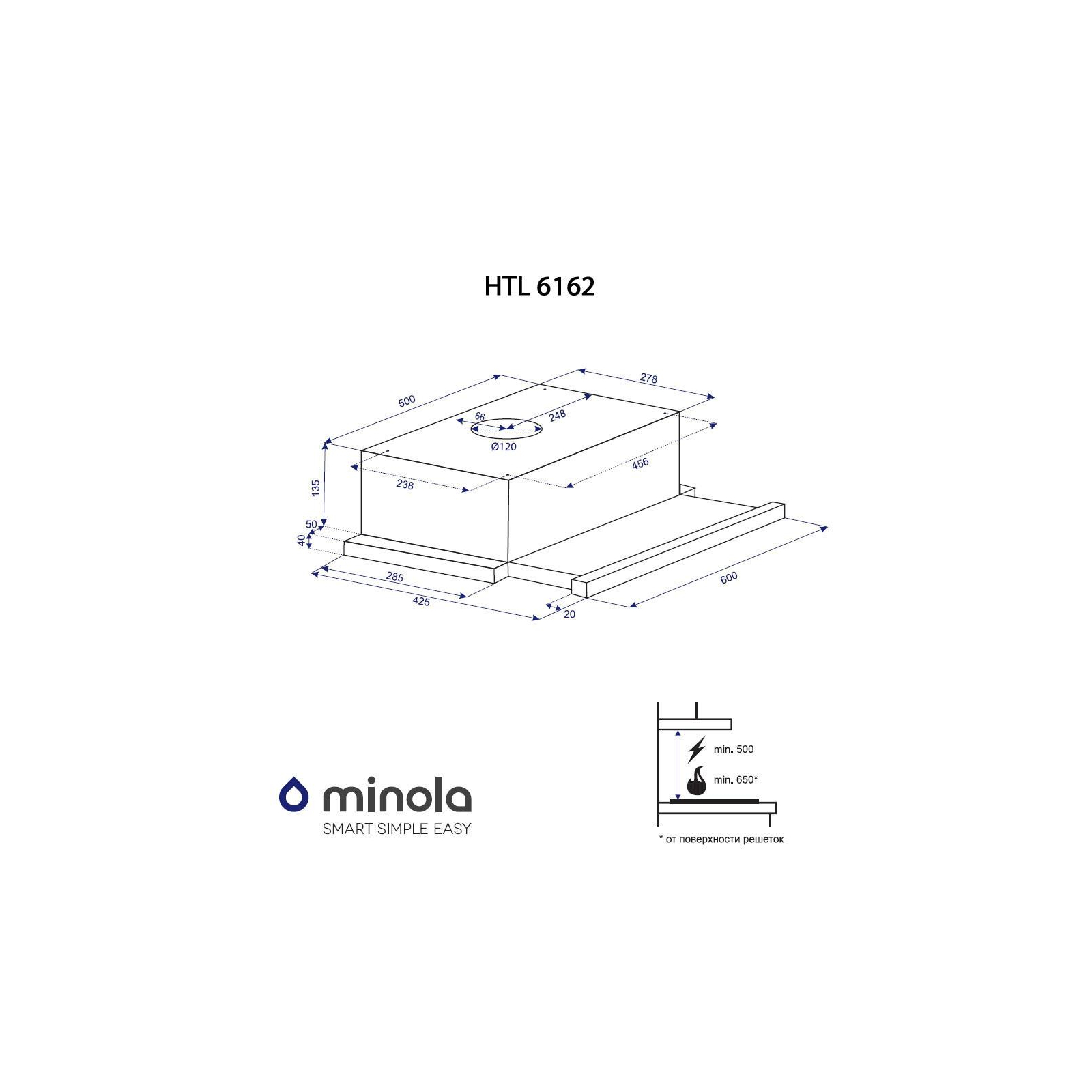 Витяжка кухонна Minola HTL 6162 I/WH GLASS 650 LED зображення 9
