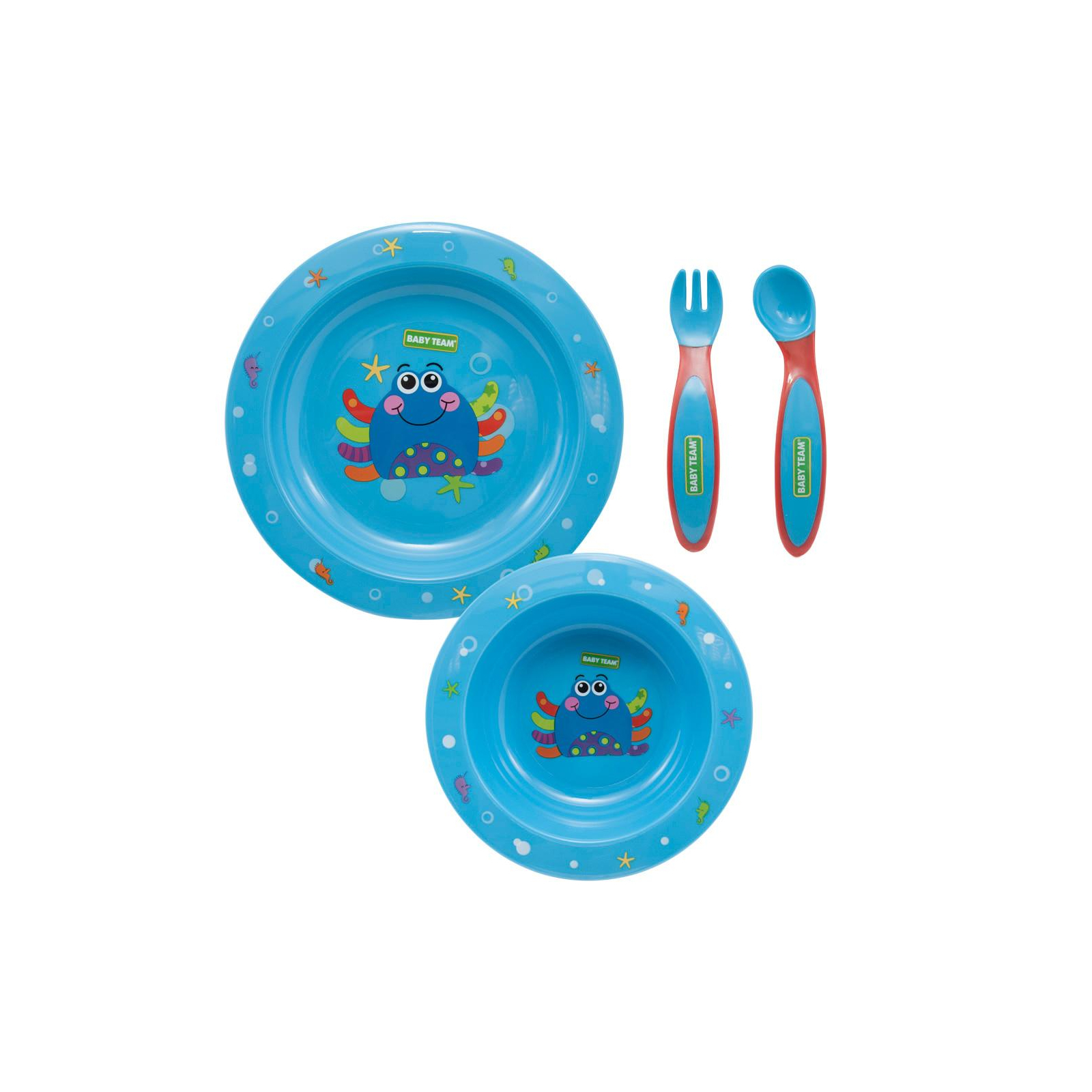 Набор детской посуды Baby Team 4 ед. голубой (6010 крабик)