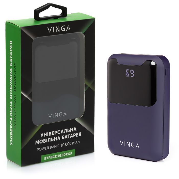 Батарея универсальная Vinga 10000 mAh Display soft touch purple (BTPB0310LEDROP) изображение 4