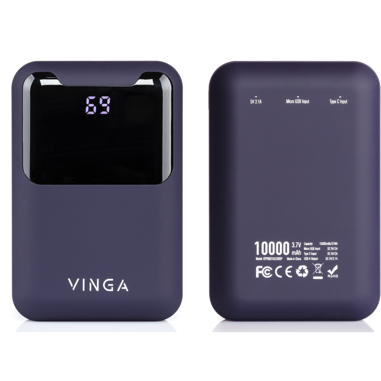 Батарея універсальна Vinga 10000 mAh Display soft touch purple (BTPB0310LEDROP) зображення 6