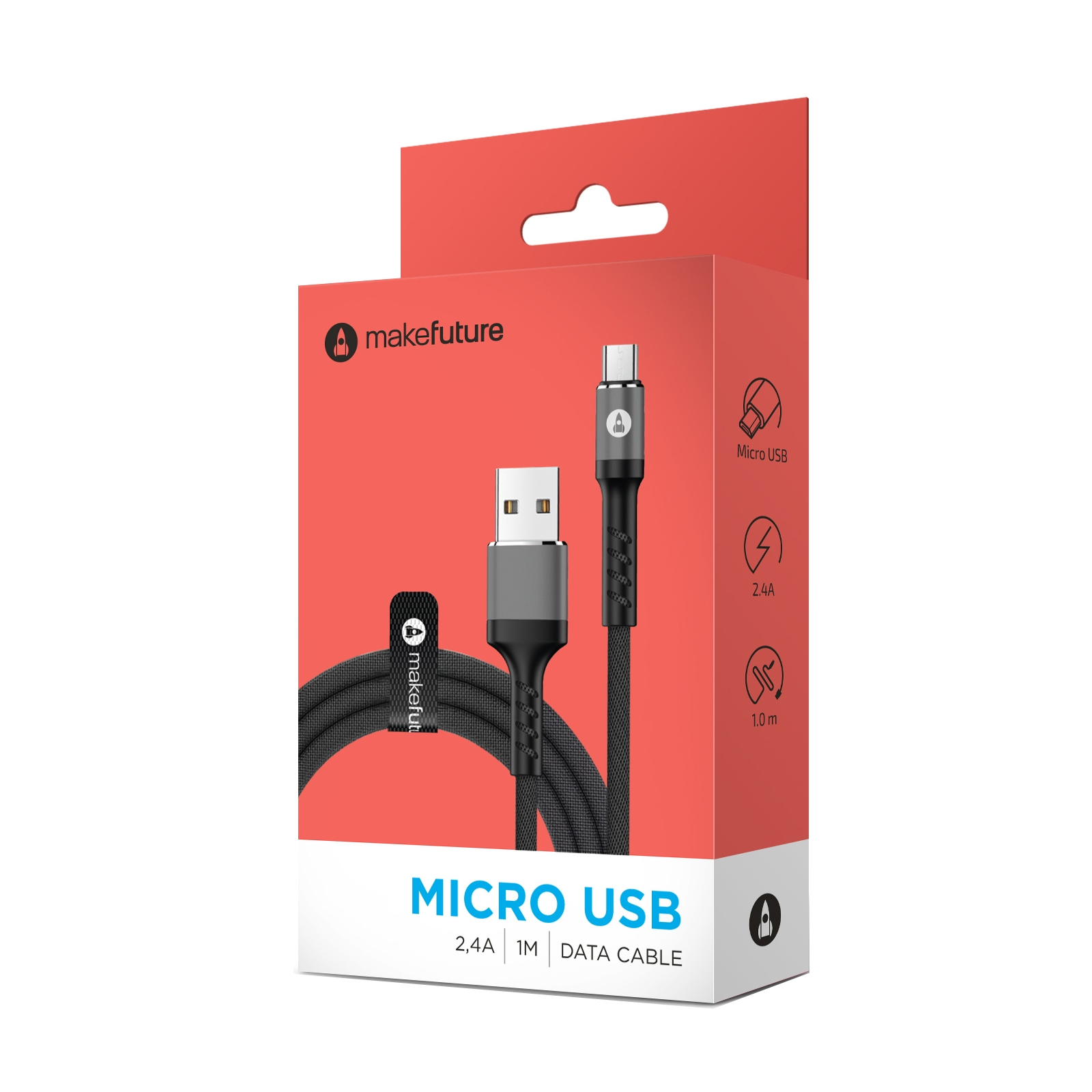 Дата кабель USB 2.0 AM to Micro 5P 1.0m 2.4A Denim Grey MakeFuture (MCB-MD1GR)