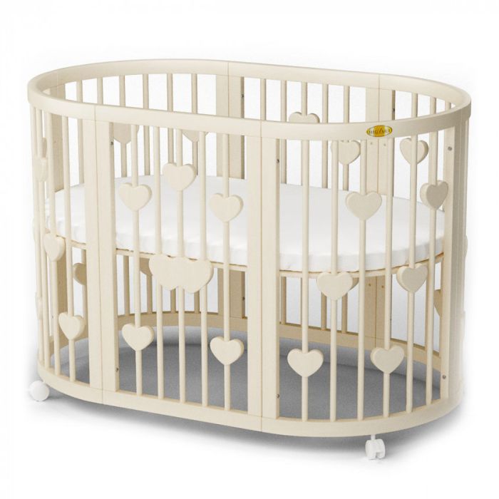 Кроватка Ingvart SMART BED ROUND с сердечками сл. кость (1341015)
