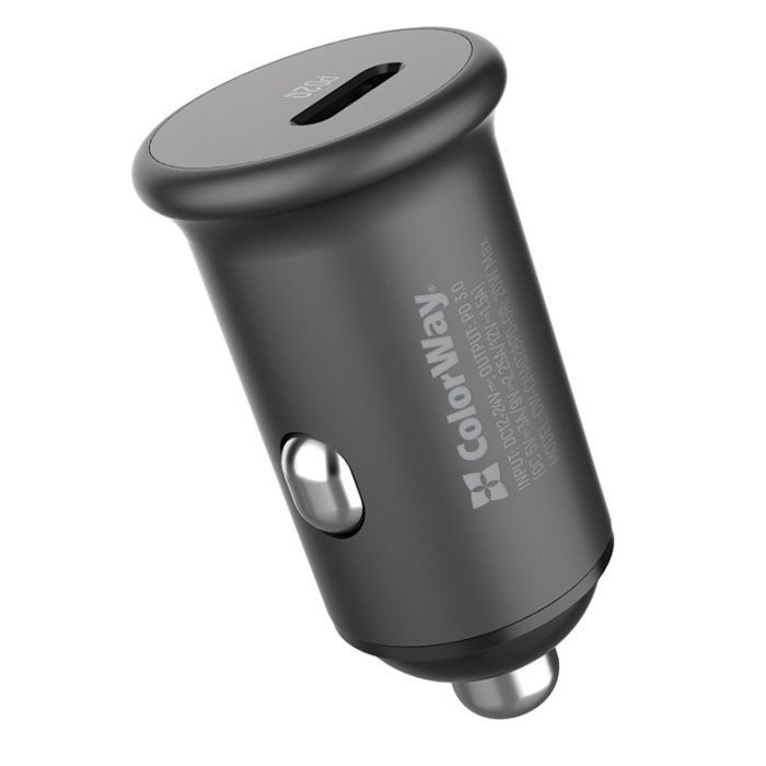 Зарядное устройство ColorWay 1USB Car ( PD USB Type-C (20W) Gray (CW-CHA028PD-GR)
