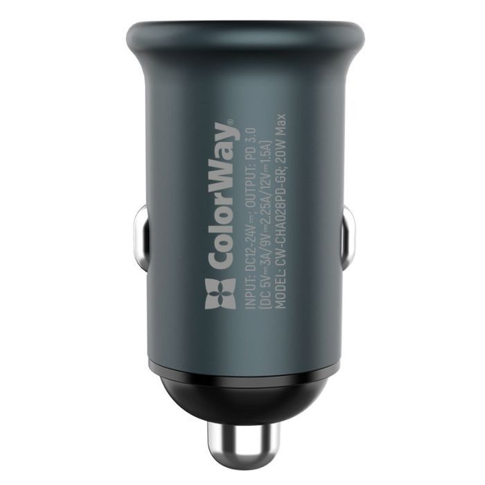 Зарядное устройство ColorWay 1USB Car ( PD USB Type-C (20W) Gray (CW-CHA028PD-GR) изображение 5